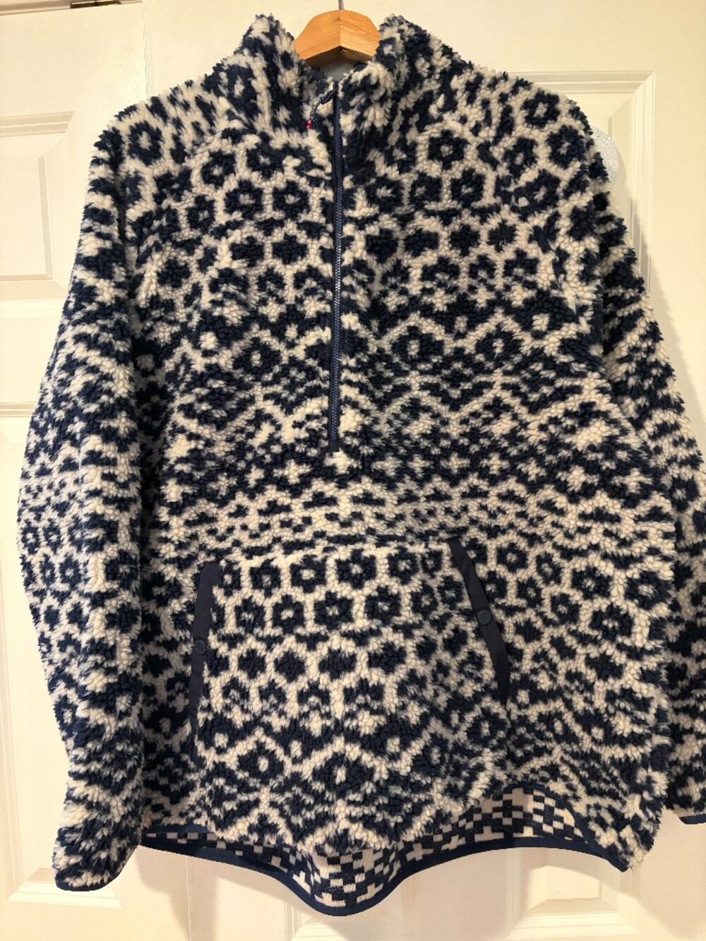Women's Vineyard Vines Size 2X Sherpa Fair Isle Zip Pullover in Deep Blue Bay